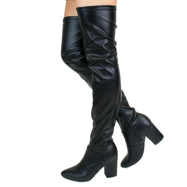 Ladies Womens Calf Knee High Heels Stretch Black Red Zip Pull On Slouch Boots UK